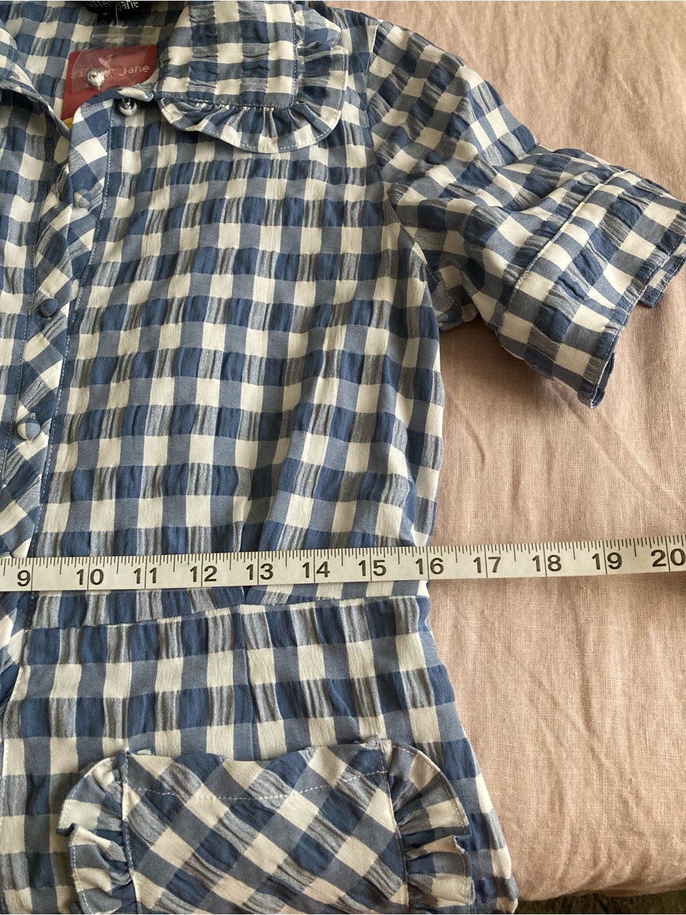 Sister Jane Blue and White Gingham Romper with Ruffle Collar - Picture 9 of 9